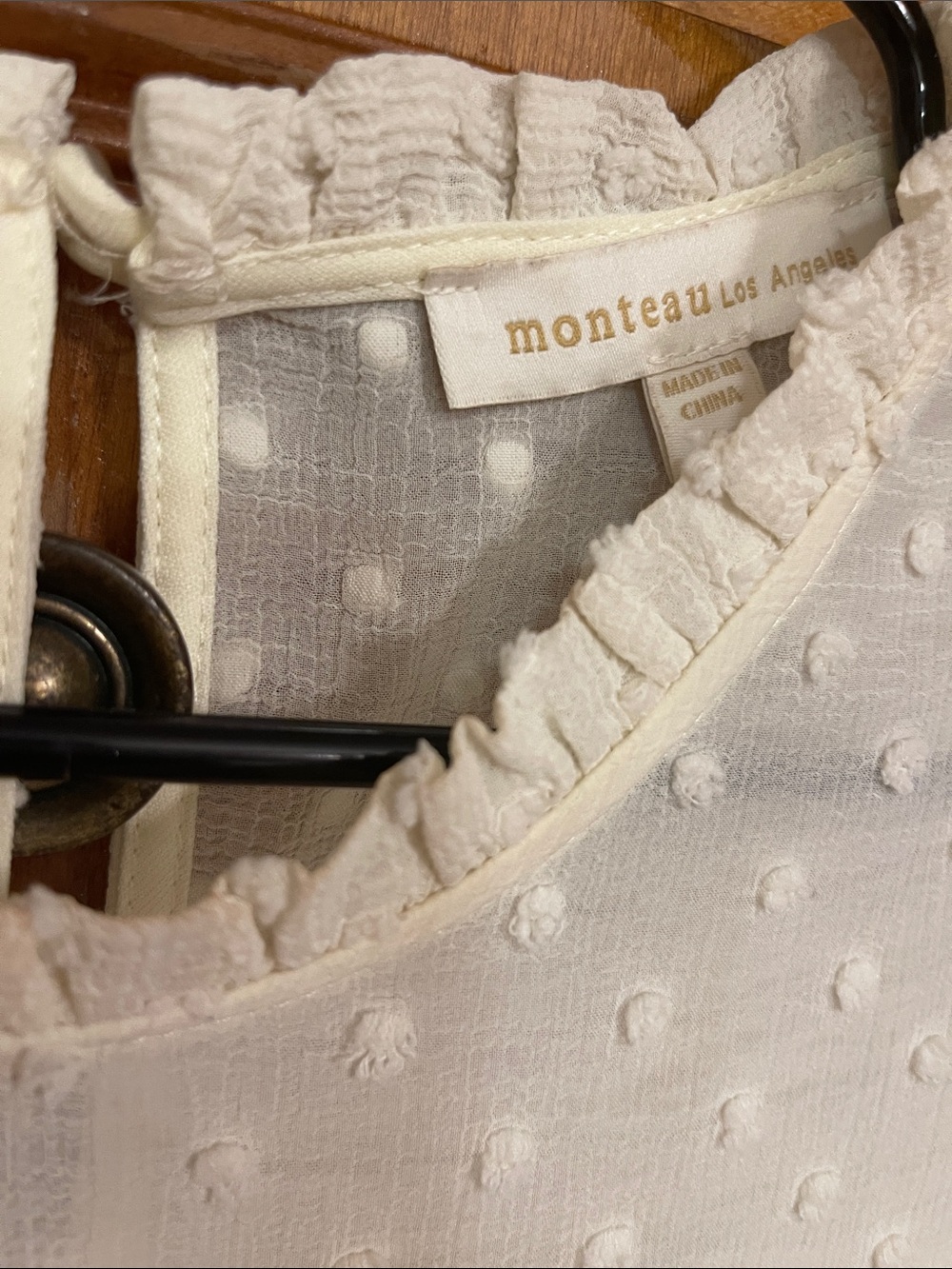 Monteau Cream Swiss Dot Ruffle Top - Picture 2 of 8
